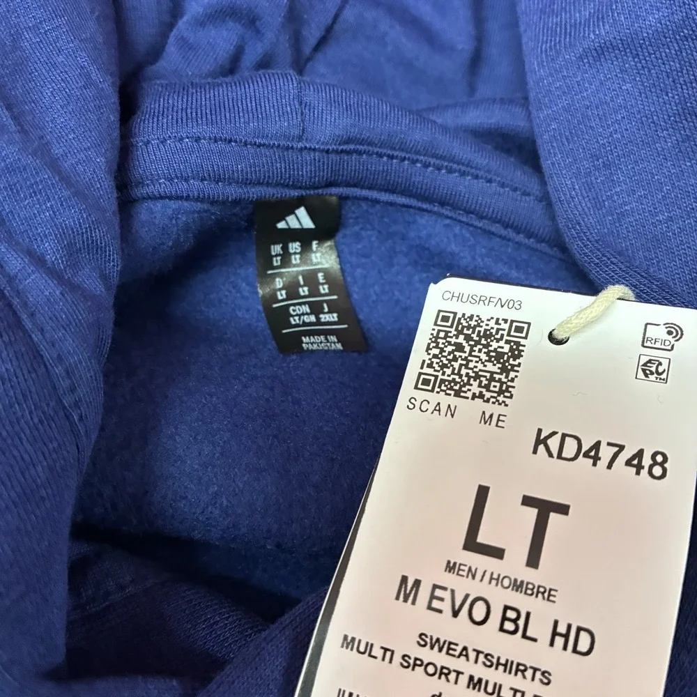 Adidas Big & Tall Blue Pullover Hoodie Sweatshirt Men's Size LT KD4748